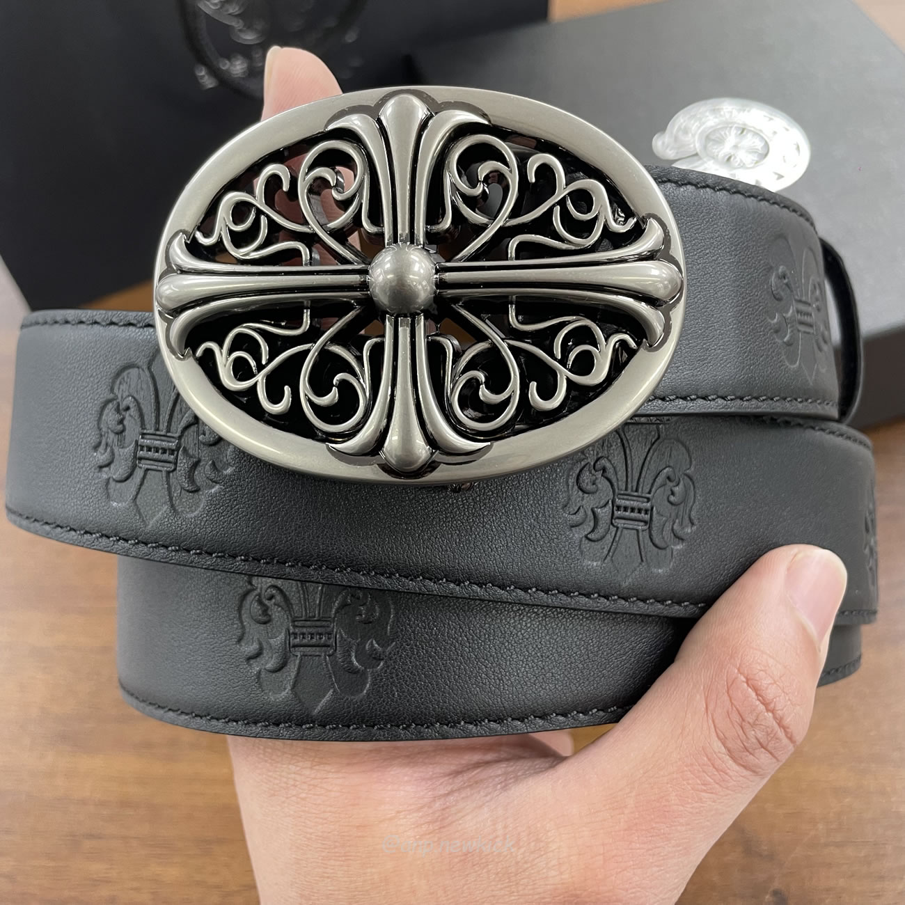 Chrome Hearts Classic Oval Cross Leather Belt Black (3) - www.newkick.vip